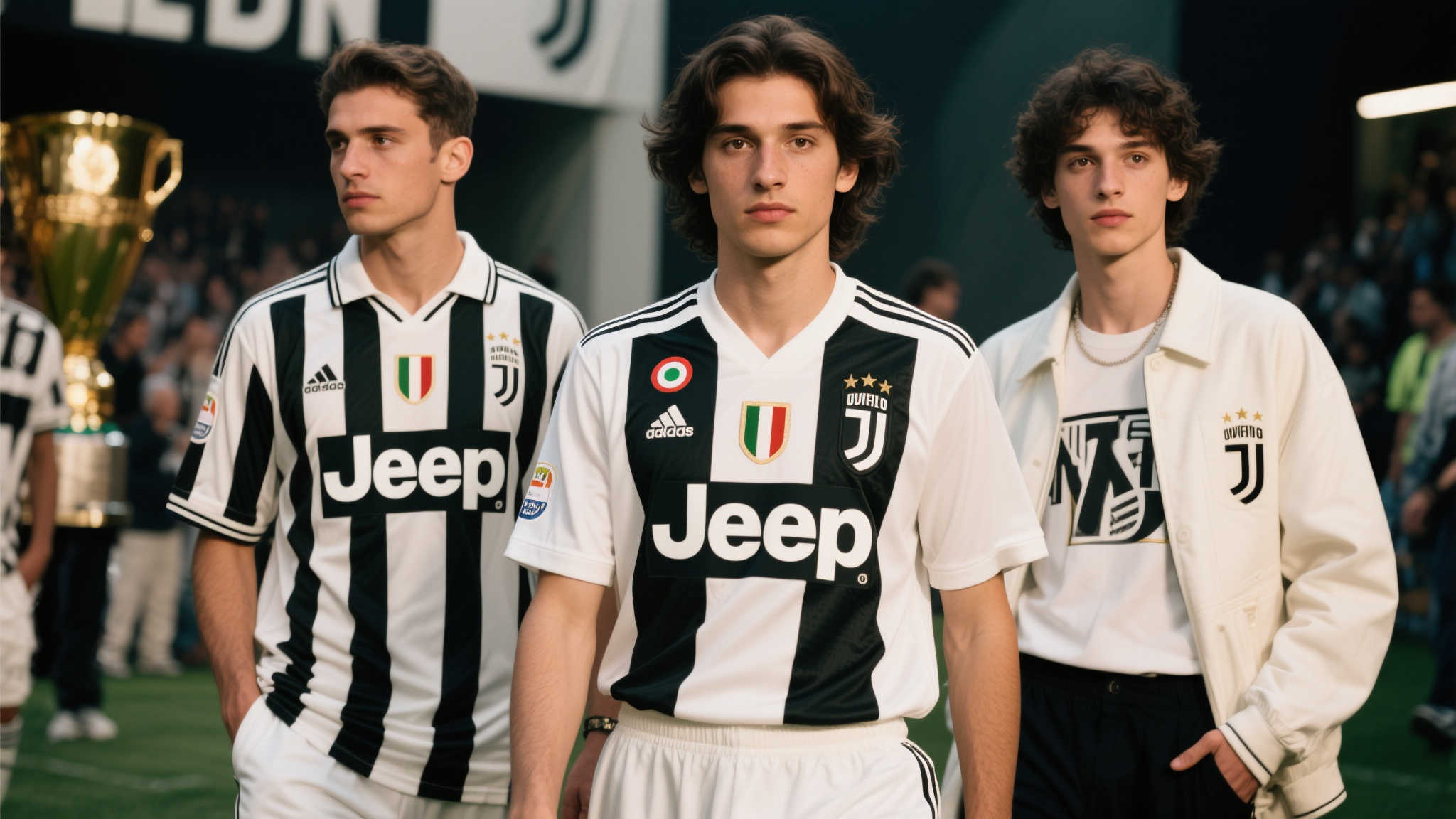 博格巴与约罗、梅努同框合影,尤文复古球衣成亮点 其次,让很多网友眼前一亮的是最左侧人物所穿着的那件